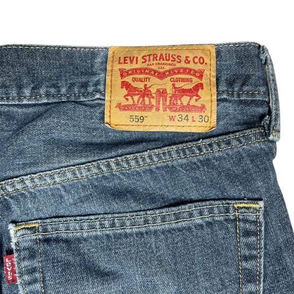 LEVI'S 559 Jeans w/ Boho Patchwork & Flare Embellishments Size 34x30 (altered) - Picture 7 of 9
